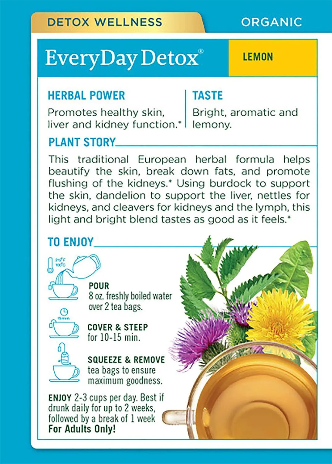 Traditional Medicinals Organic EveryDay Detox Lemon Detox Tea, 16 Tea Bags, (Pack of 1)