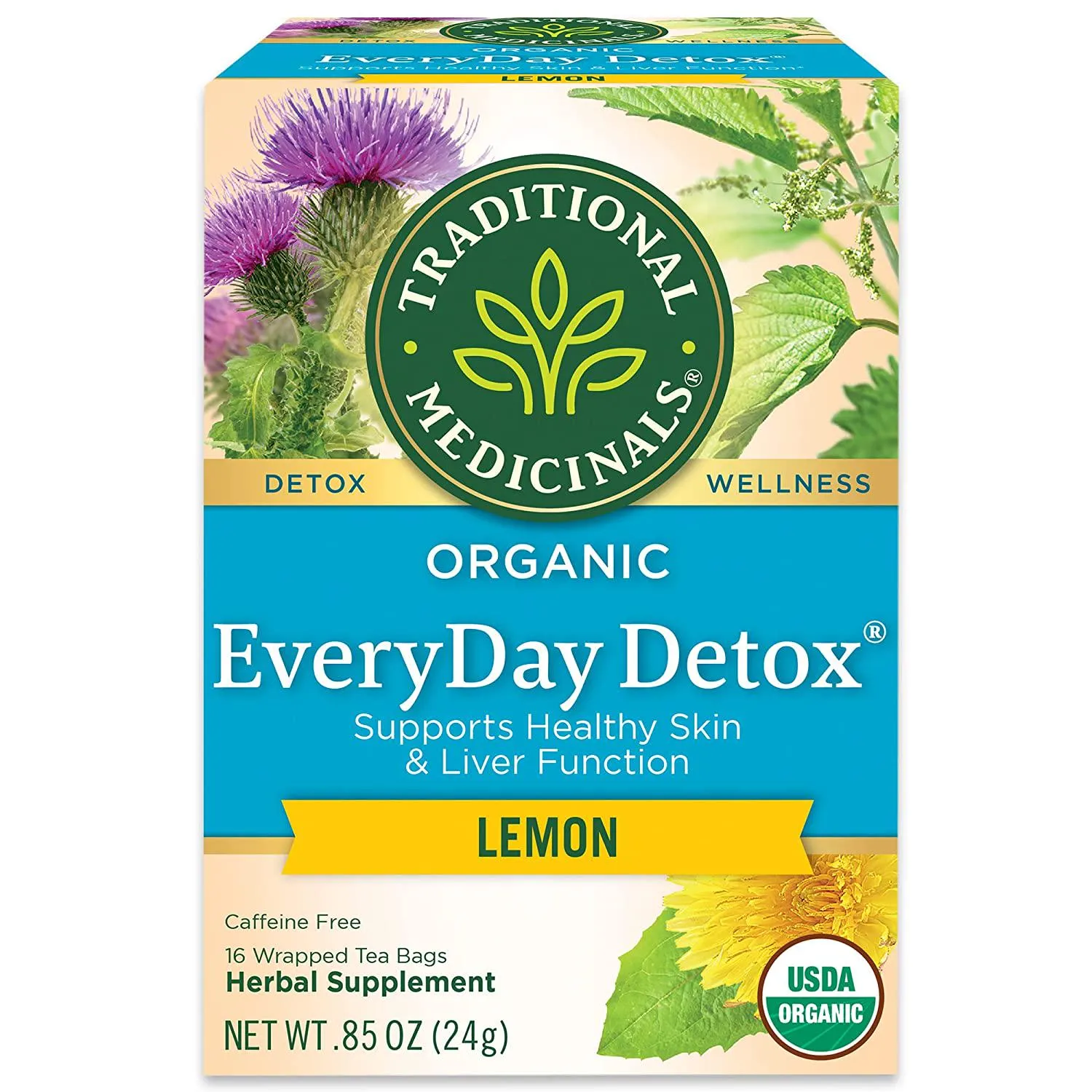 Traditional Medicinals Organic EveryDay Detox Lemon Detox Tea, 16 Tea Bags, (Pack of 1)