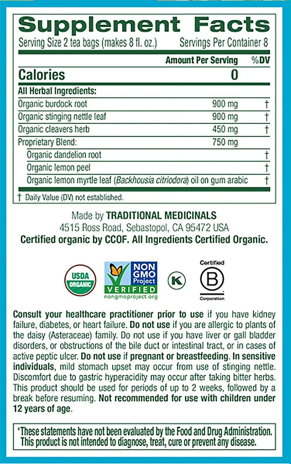 Traditional Medicinals Organic EveryDay Detox Lemon Detox Tea, 16 Tea Bags, (Pack of 1)
