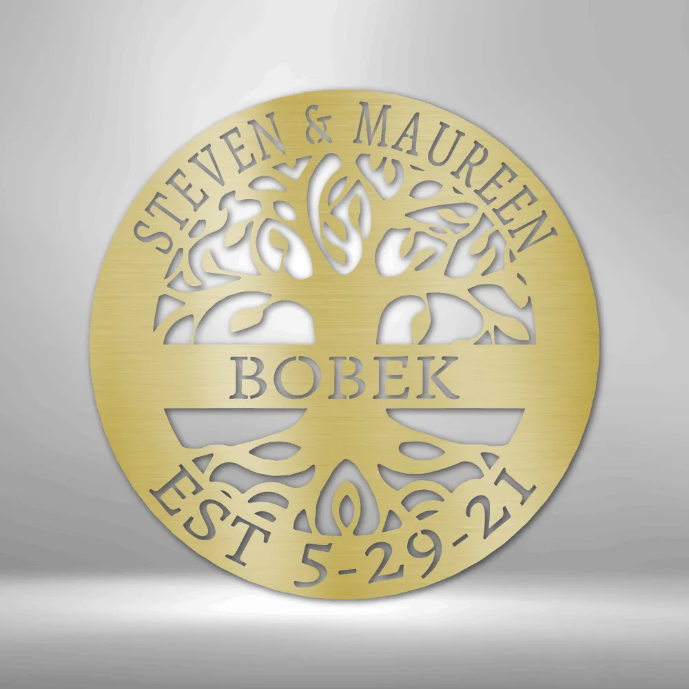 Tree of Life Metal Wall Art Personalized with Family Name & Couples' First Names