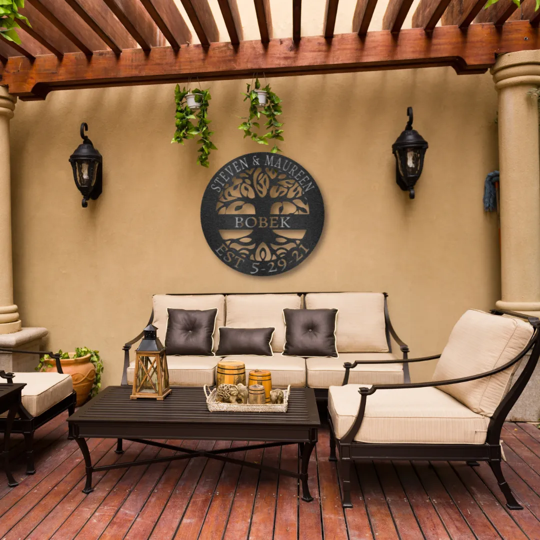 Tree of Life Metal Wall Art Personalized with Family Name & Couples' First Names