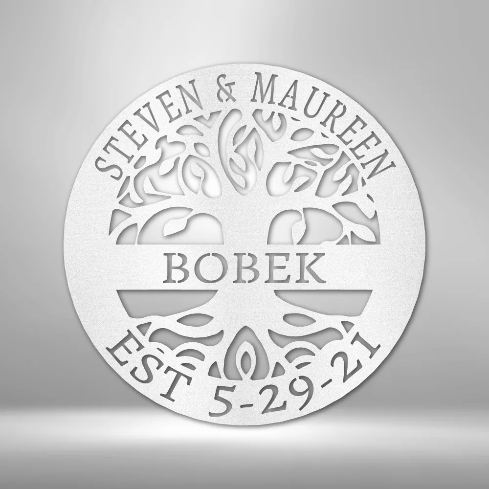 Tree of Life Metal Wall Art Personalized with Family Name & Couples' First Names