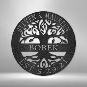 Tree of Life Metal Wall Art Personalized with Family Name & Couples' First Names