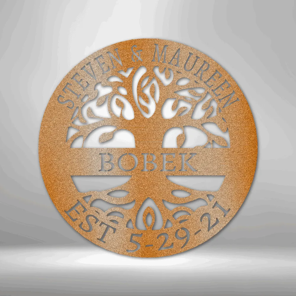 Tree of Life Metal Wall Art Personalized with Family Name & Couples' First Names