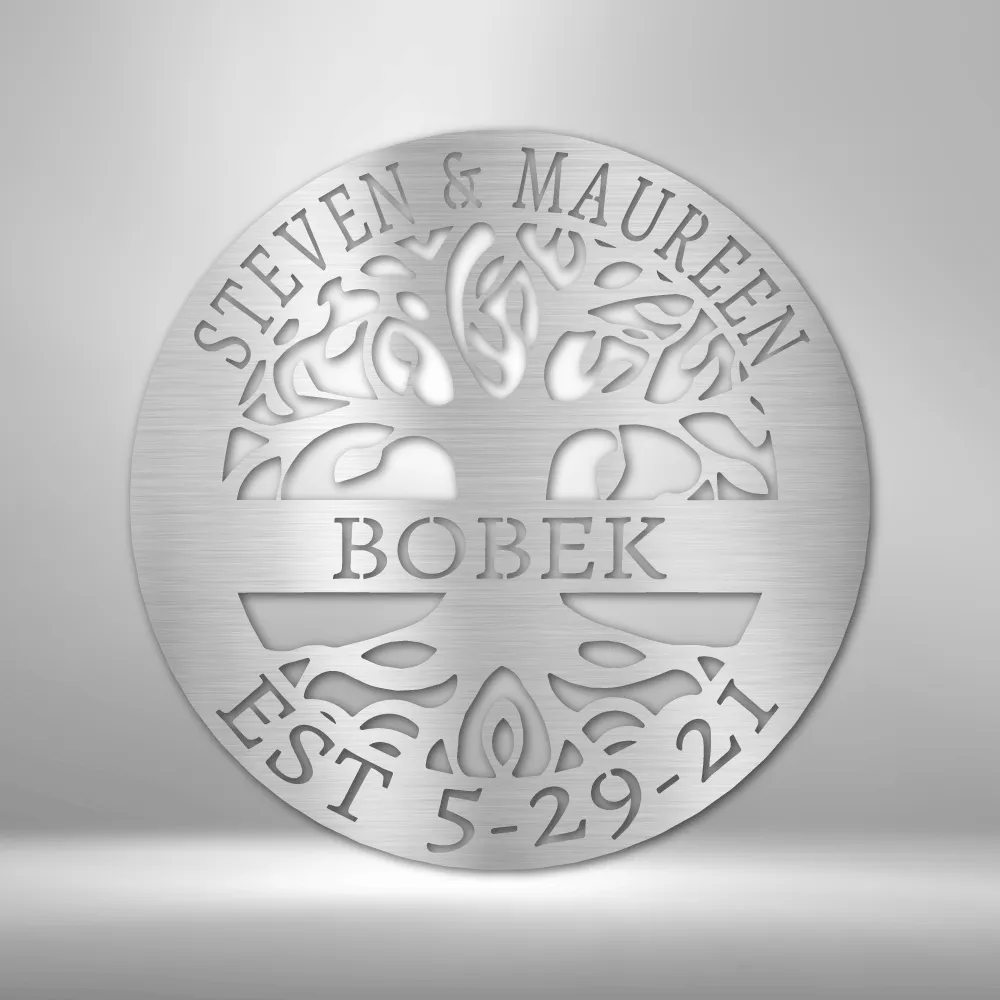 Tree of Life Metal Wall Art Personalized with Family Name & Couples' First Names