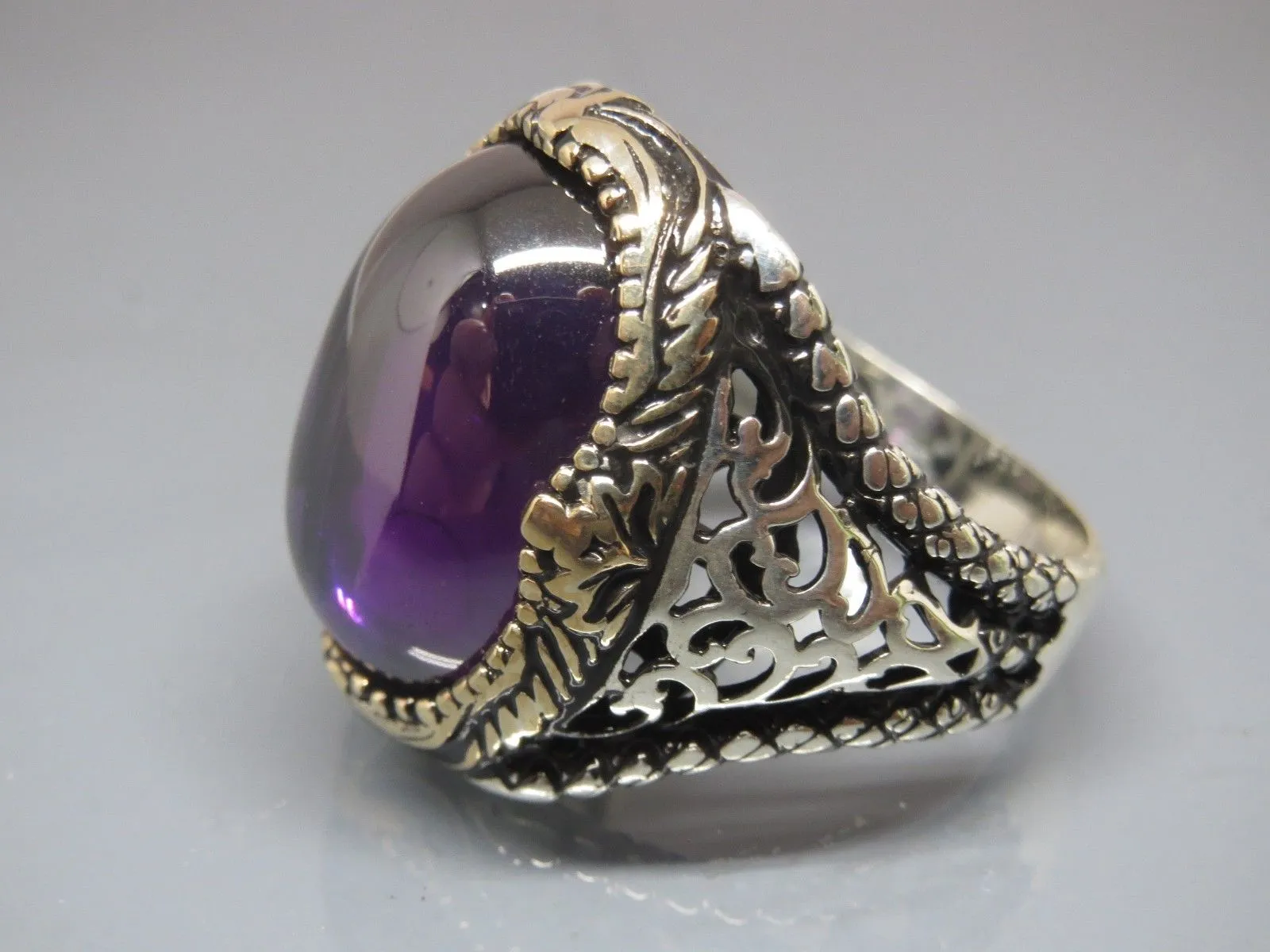 Turkish Handmade Jewelry 925 Sterling Silver Amethyst Stone Mens Rings