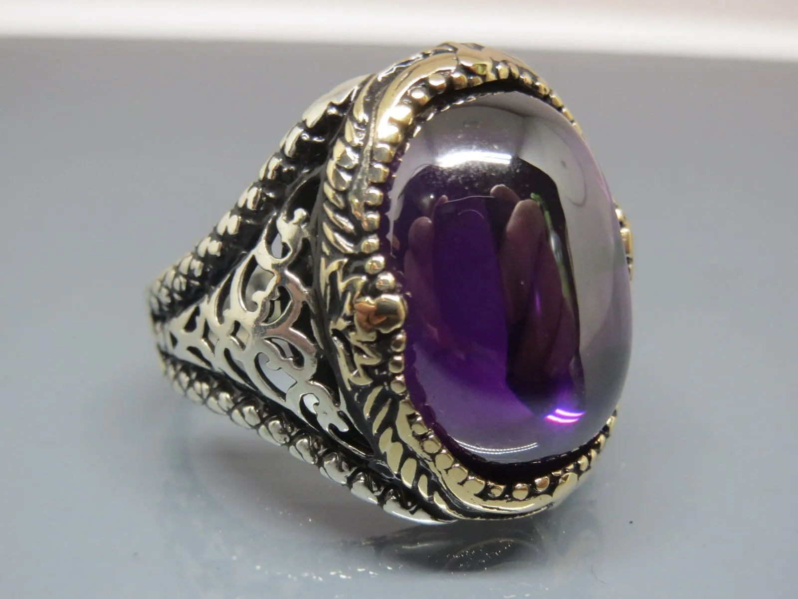 Turkish Handmade Jewelry 925 Sterling Silver Amethyst Stone Mens Rings