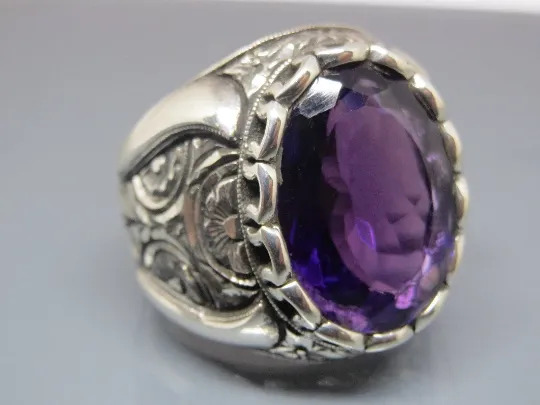 Turkish Handmade Jewelry 925 Sterling Silver Amethyst Stone Men's Rings
