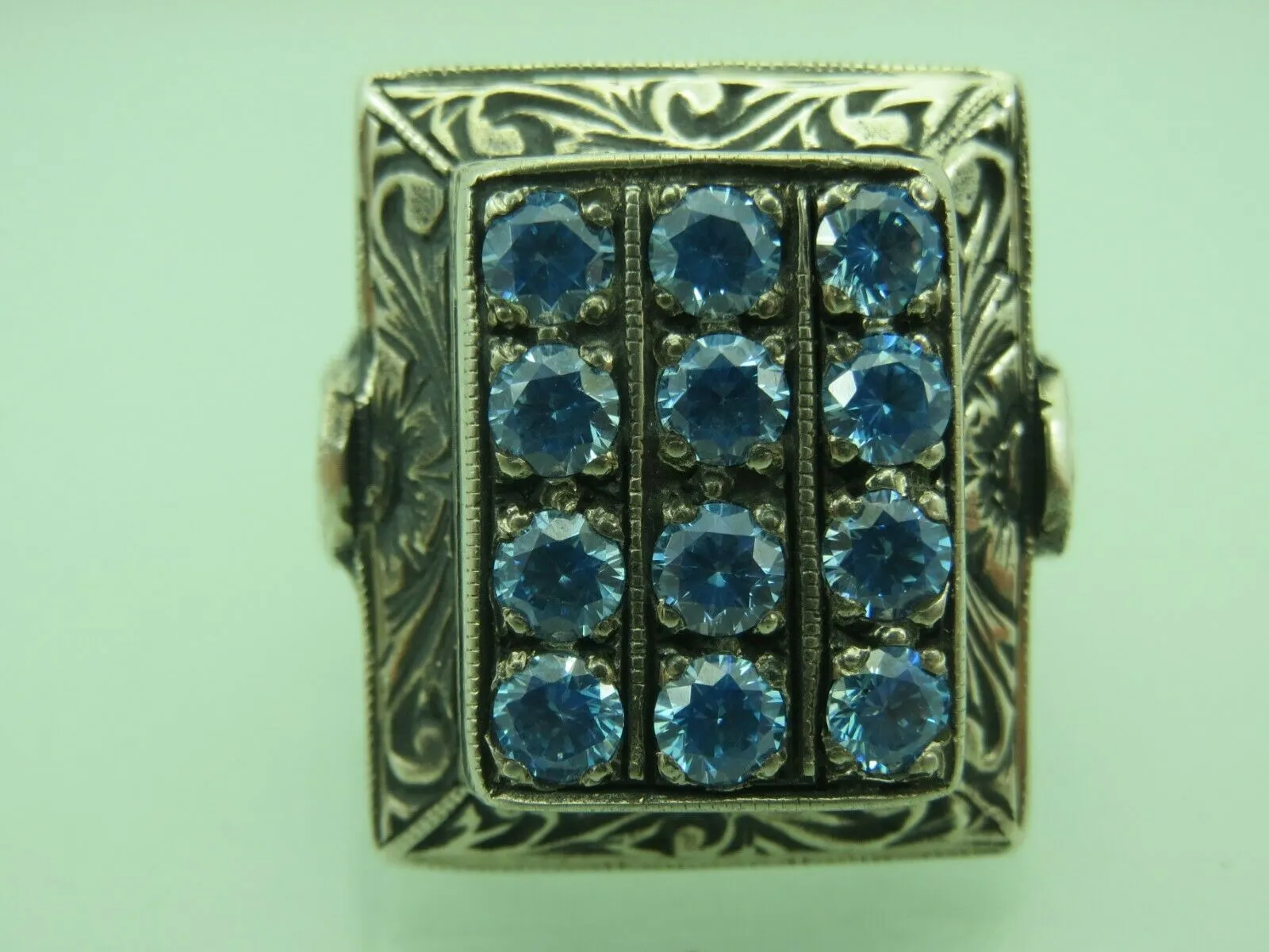 Turkish Handmade Jewelry 925 Sterling Silver Aquamarine Stone Mens Rings
