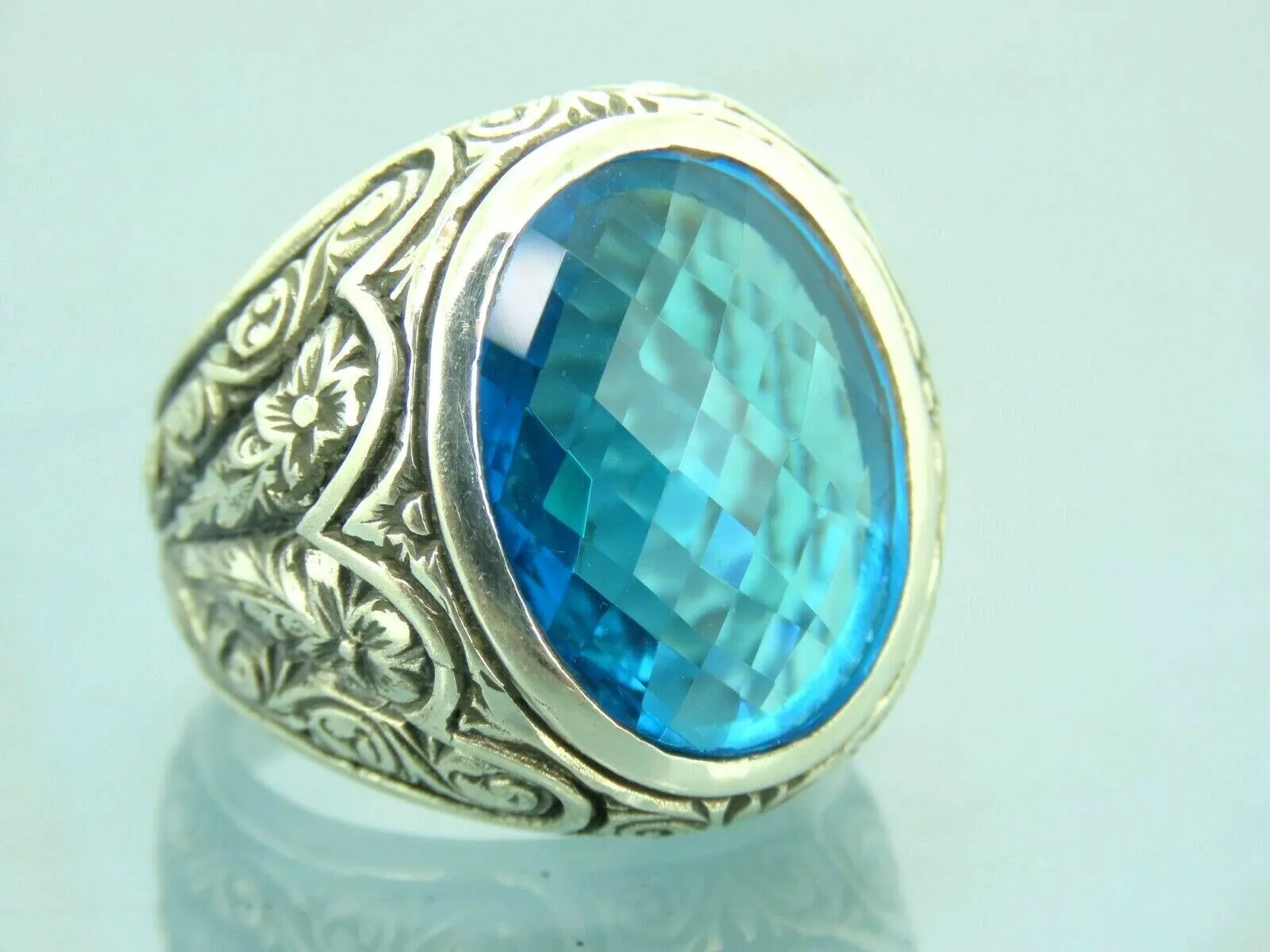 Turkish Handmade Jewelry 925 Sterling Silver Aquamarine Stone Mens Rings