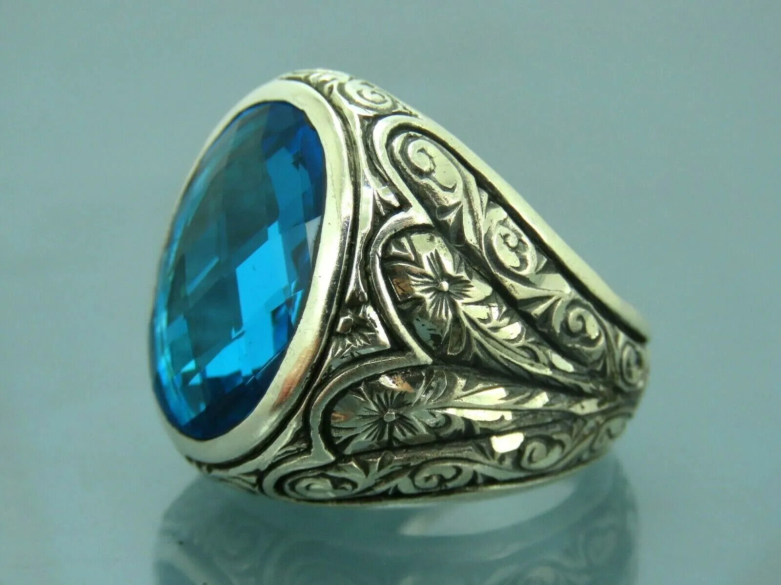 Turkish Handmade Jewelry 925 Sterling Silver Aquamarine Stone Mens Rings