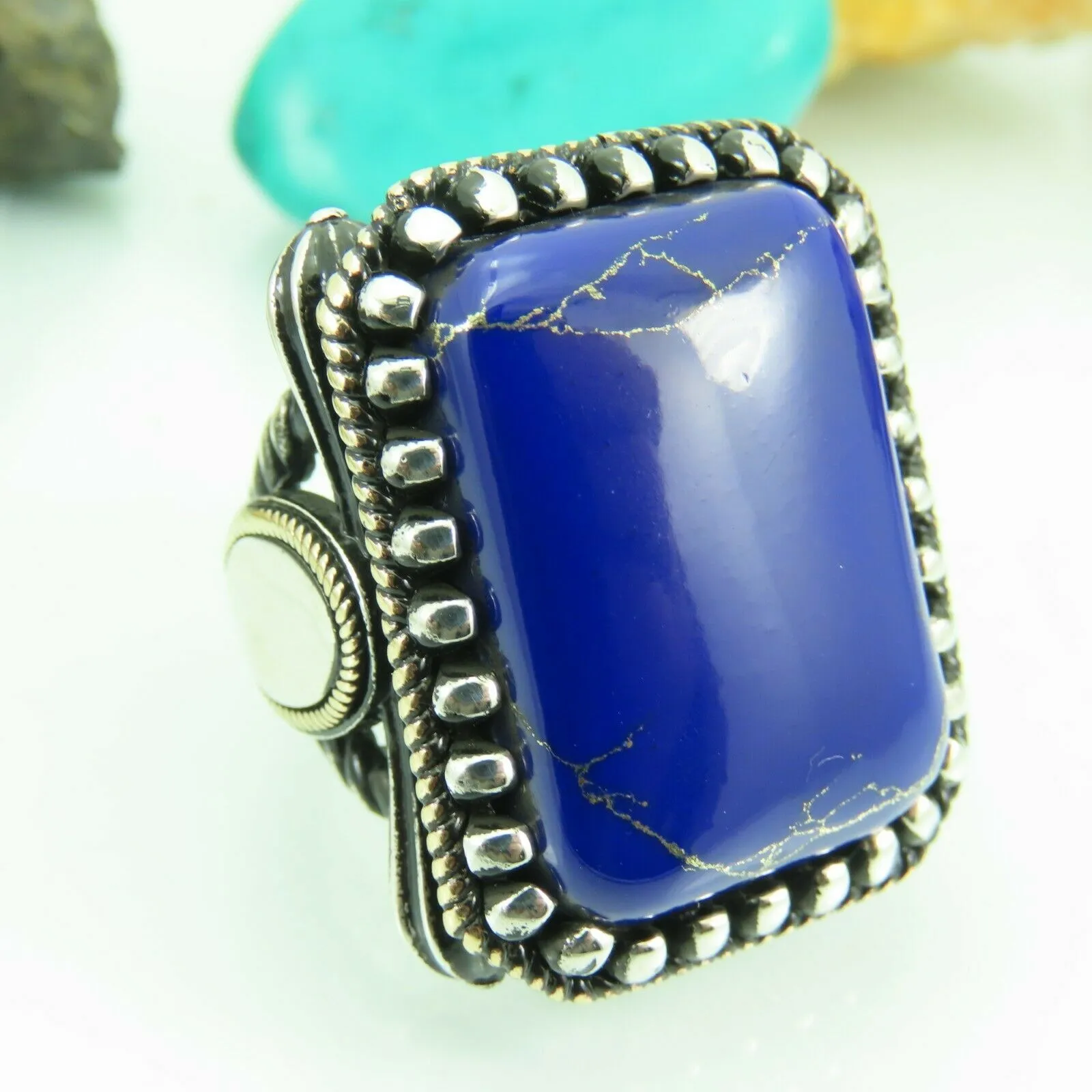 Turkish Handmade Jewelry 925 Sterling Silver Lapis Stone Men's Rings
