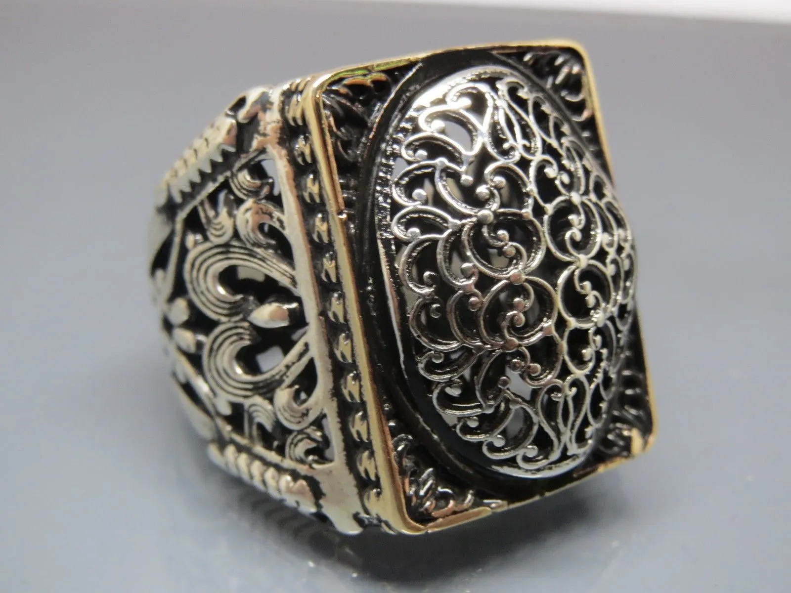 Turkish Handmade Jewelry 925 Sterling Silver Ottoman Design Men's Rings