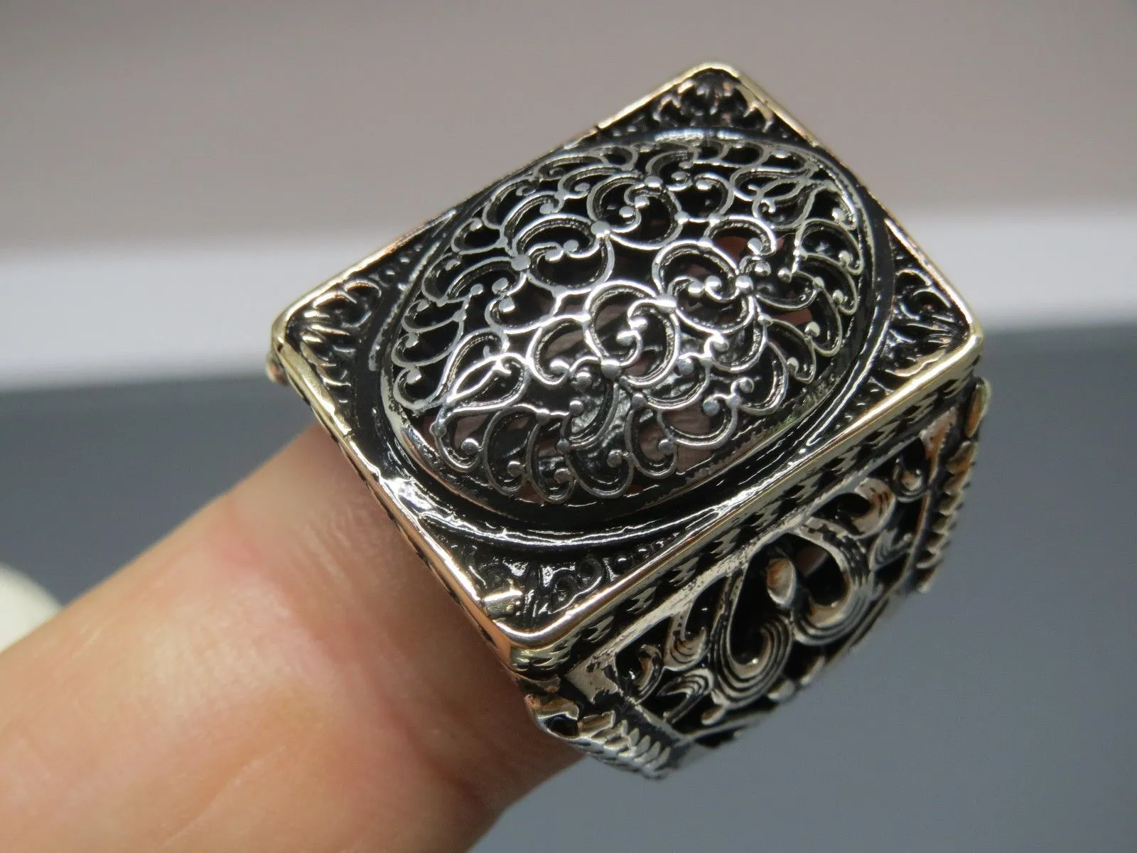 Turkish Handmade Jewelry 925 Sterling Silver Ottoman Design Men's Rings