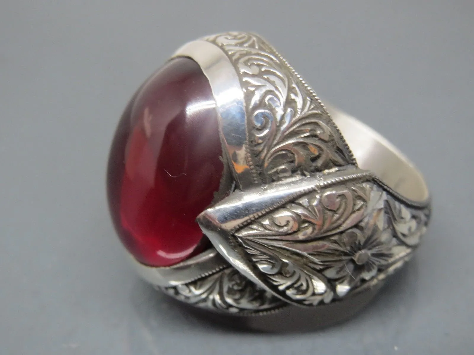 Turkish Handmade Jewelry 925 Sterling Silver Ruby Stone Mens Rings