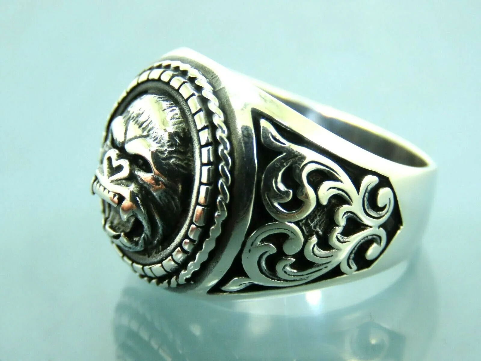 Turkish Hanmade 925 Sterling Silver Gorilla Design Mens Rings