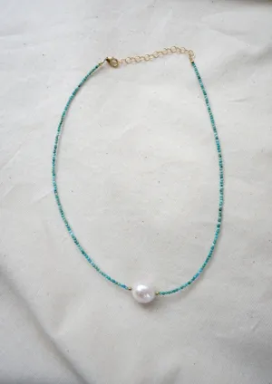 Turquoise & White Baroque Pearl Necklace