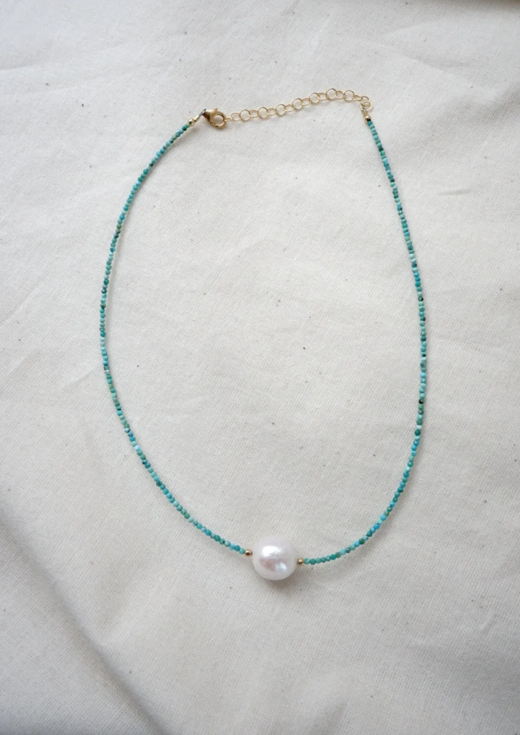 Turquoise & White Baroque Pearl Necklace