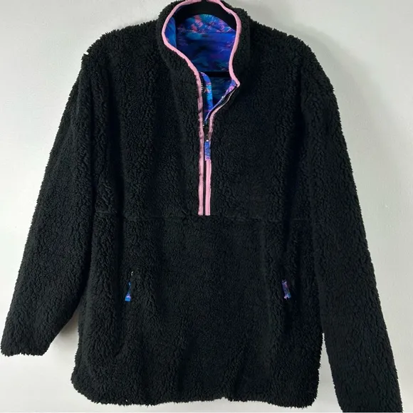 Unisex Chubbies Reversible 80s Style Pullover 1/2 Zip Jacket Medium EUC Sherpa