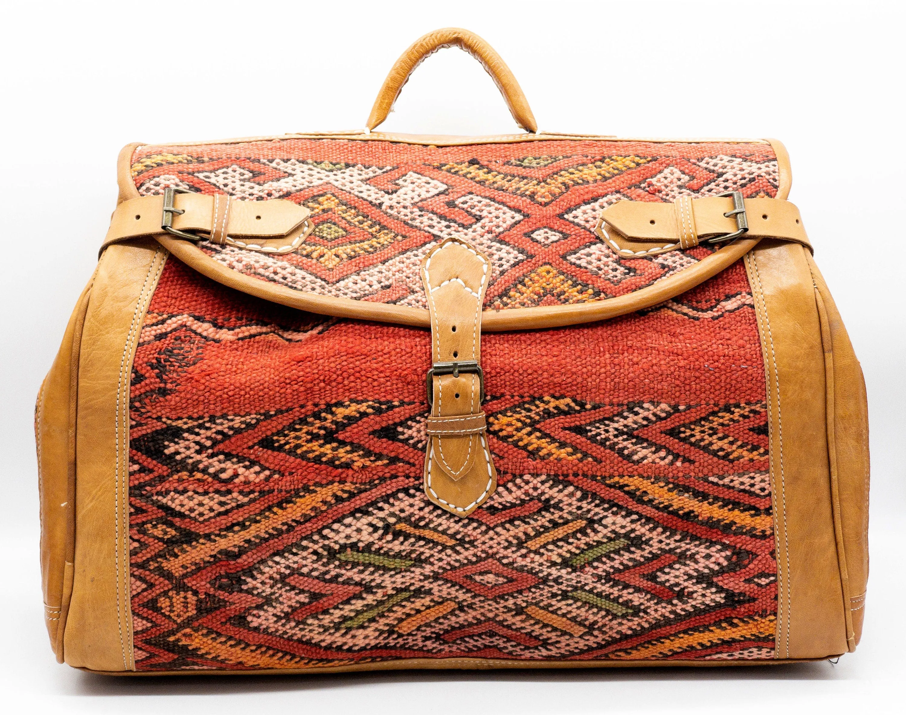 Unisex Duffel Bag with Kilim Accent - Handmade Boho Travel Bag