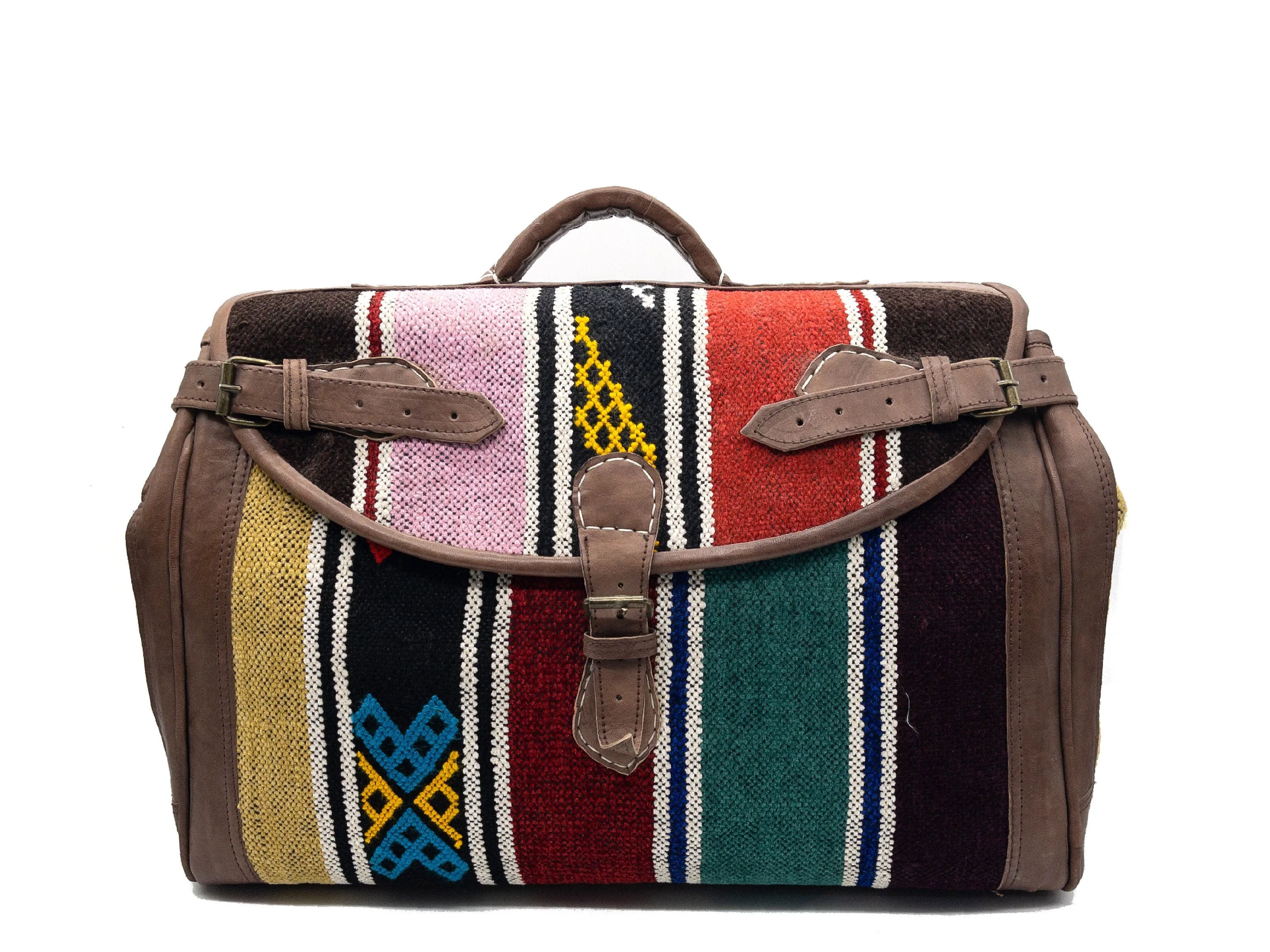 Unisex Duffel Bag with Kilim Accent - Handmade Boho Travel Bag
