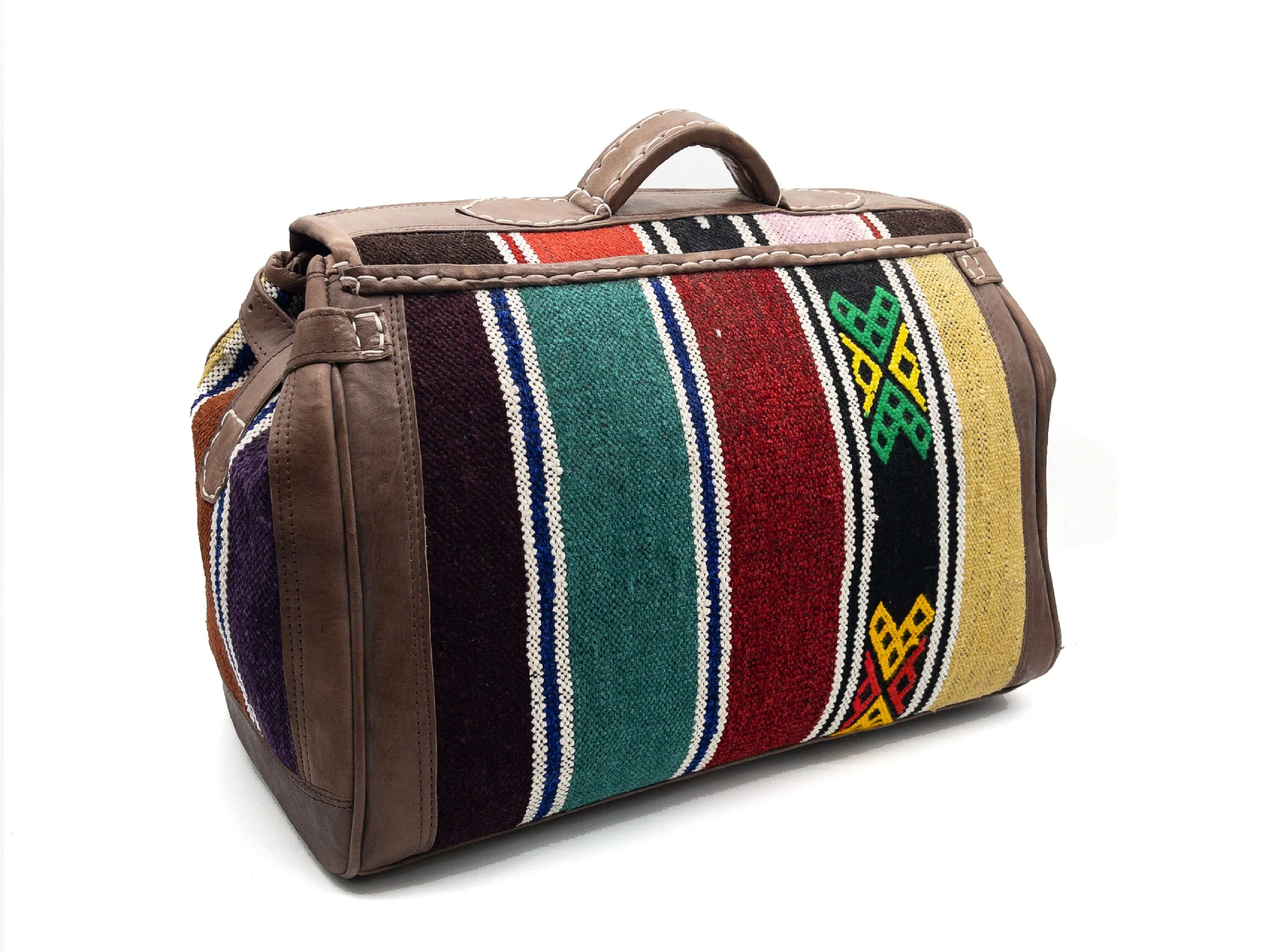 Unisex Duffel Bag with Kilim Accent - Handmade Boho Travel Bag