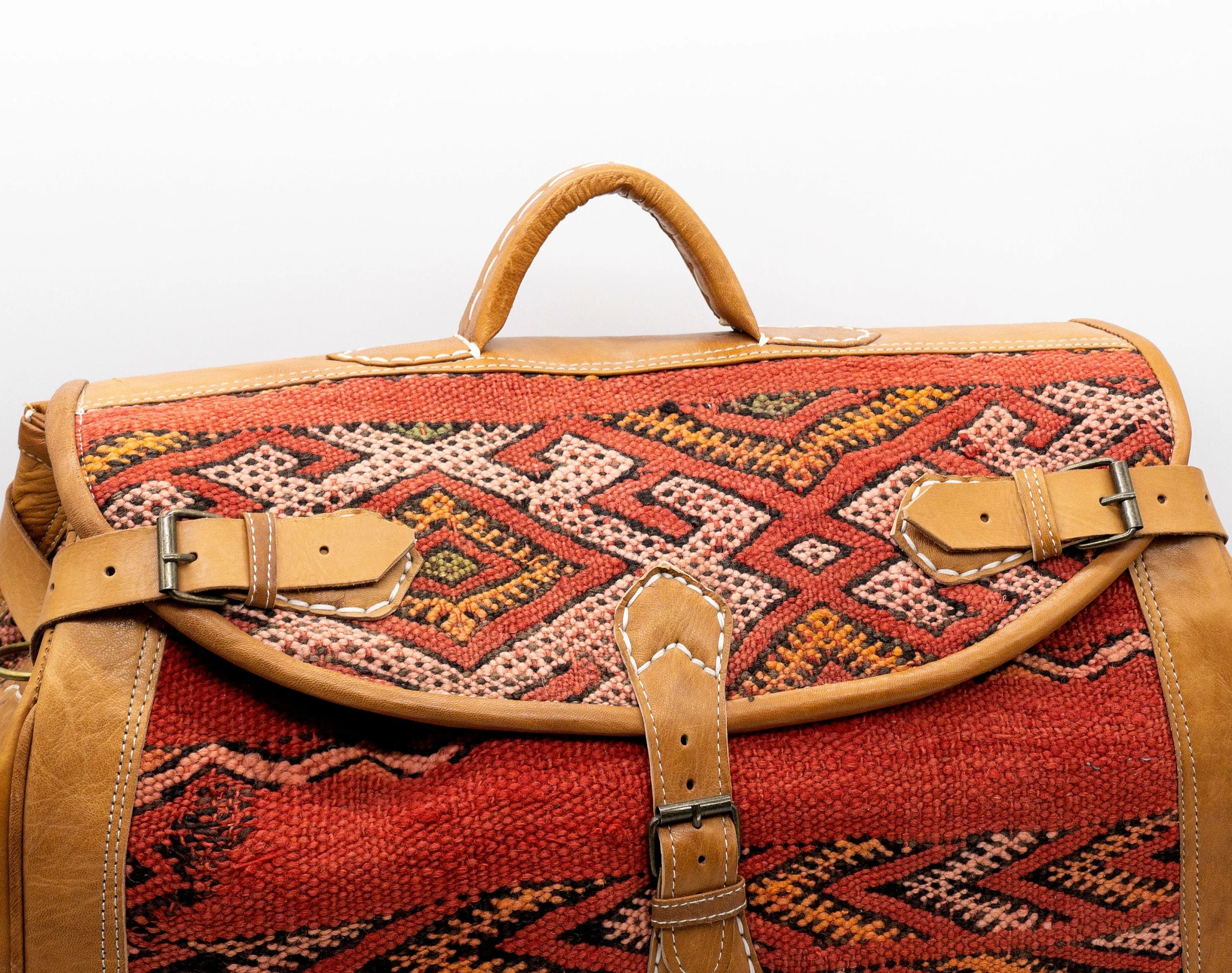 Unisex Duffel Bag with Kilim Accent - Handmade Boho Travel Bag