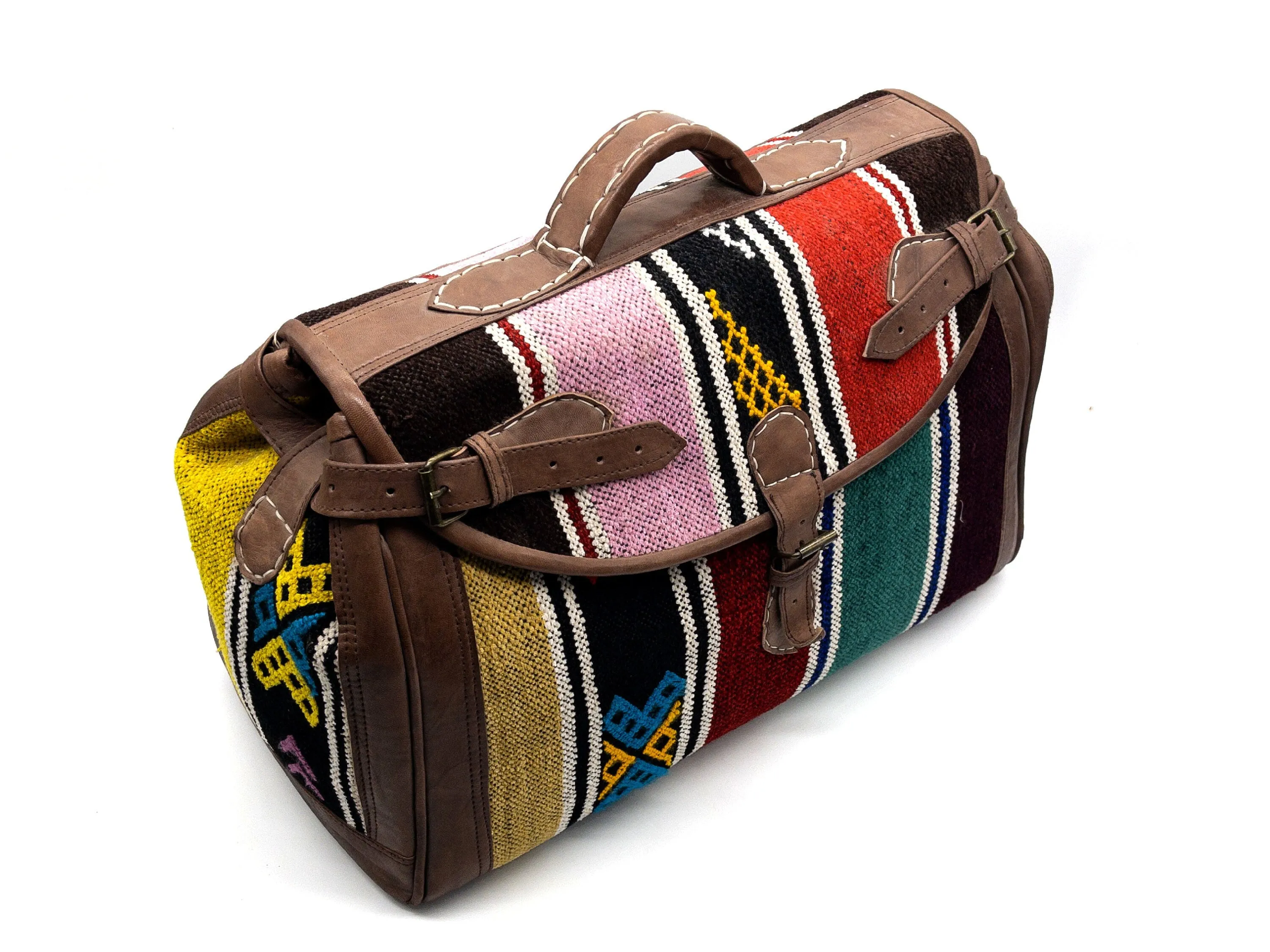 Unisex Duffel Bag with Kilim Accent - Handmade Boho Travel Bag