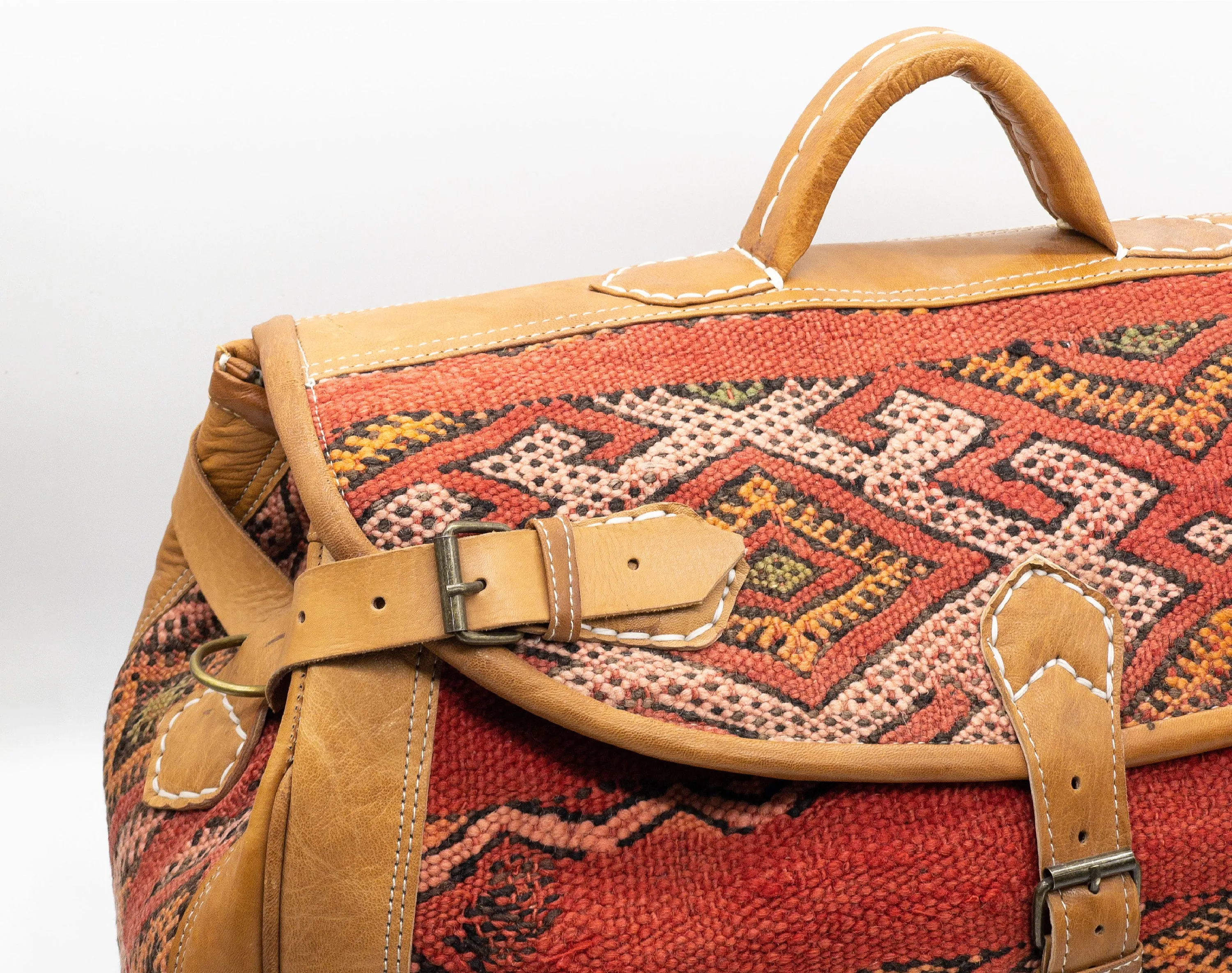 Unisex Duffel Bag with Kilim Accent - Handmade Boho Travel Bag