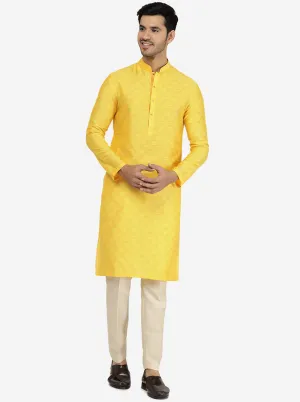 Vibrant Yellow Self-Textured Kurta | The Kurta Company