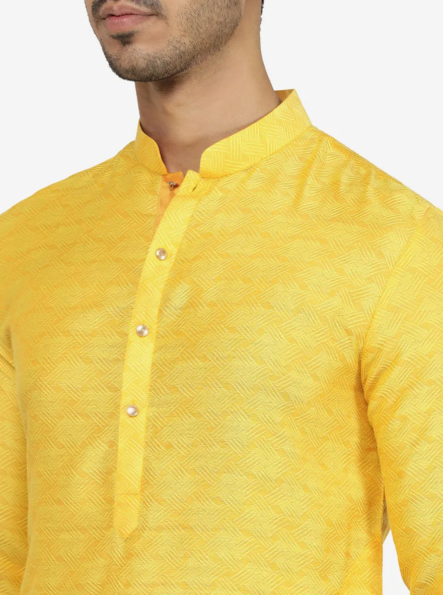 Vibrant Yellow Self-Textured Kurta | The Kurta Company