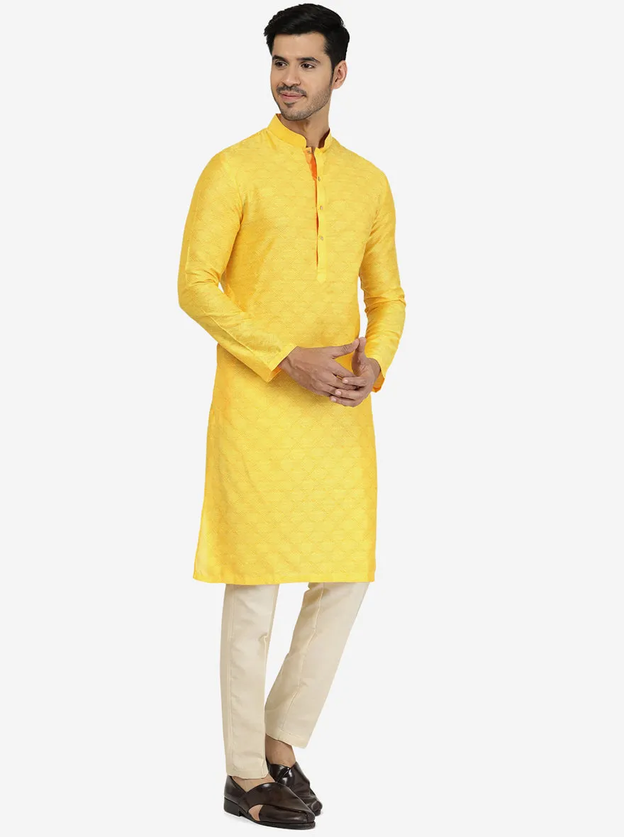 Vibrant Yellow Self-Textured Kurta | The Kurta Company