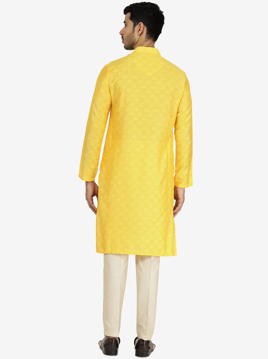 Vibrant Yellow Self-Textured Kurta | The Kurta Company