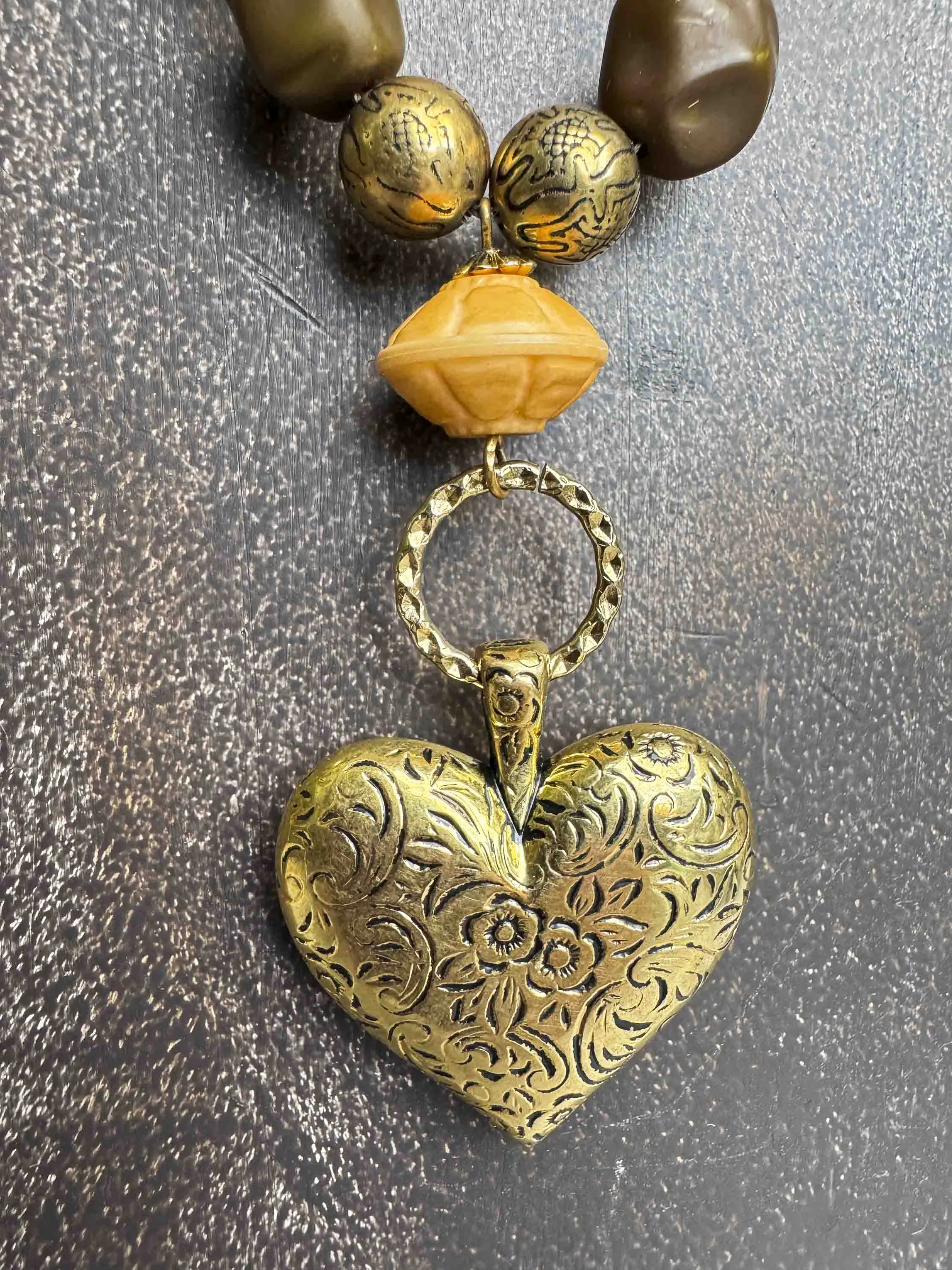 Vintage Bohemian Beaded Heart Pendant Necklace