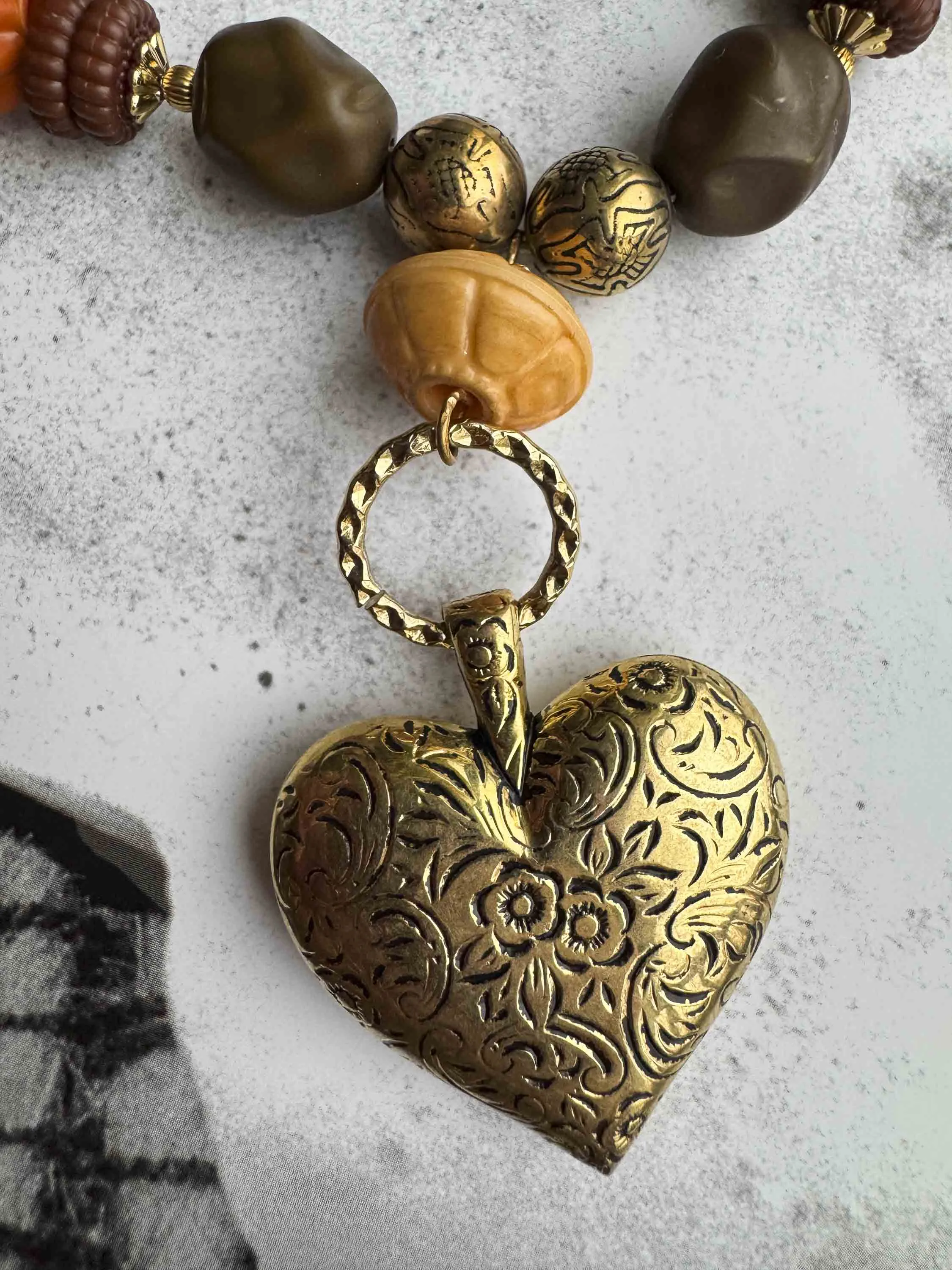 Vintage Bohemian Beaded Heart Pendant Necklace