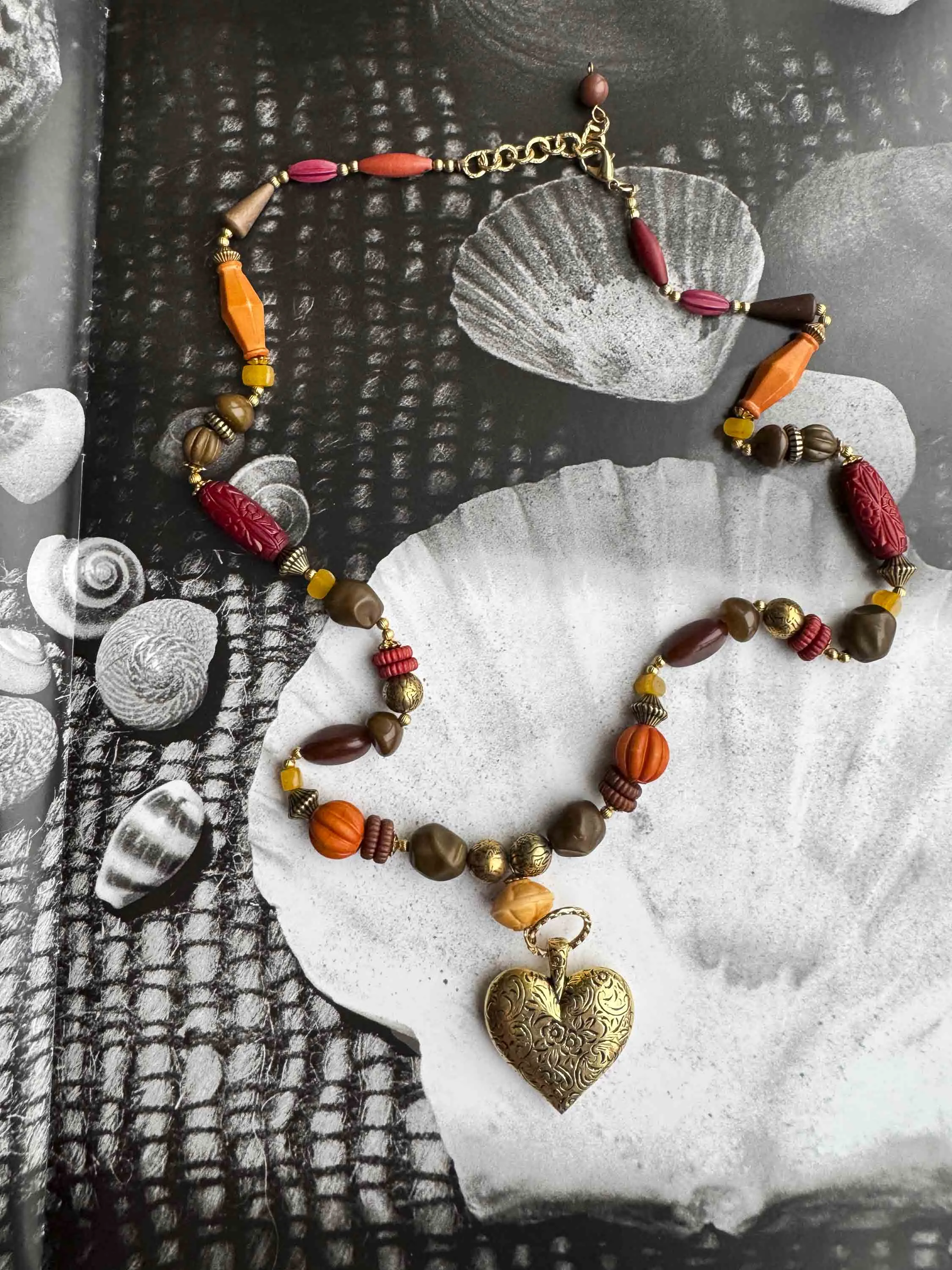 Vintage Bohemian Beaded Heart Pendant Necklace