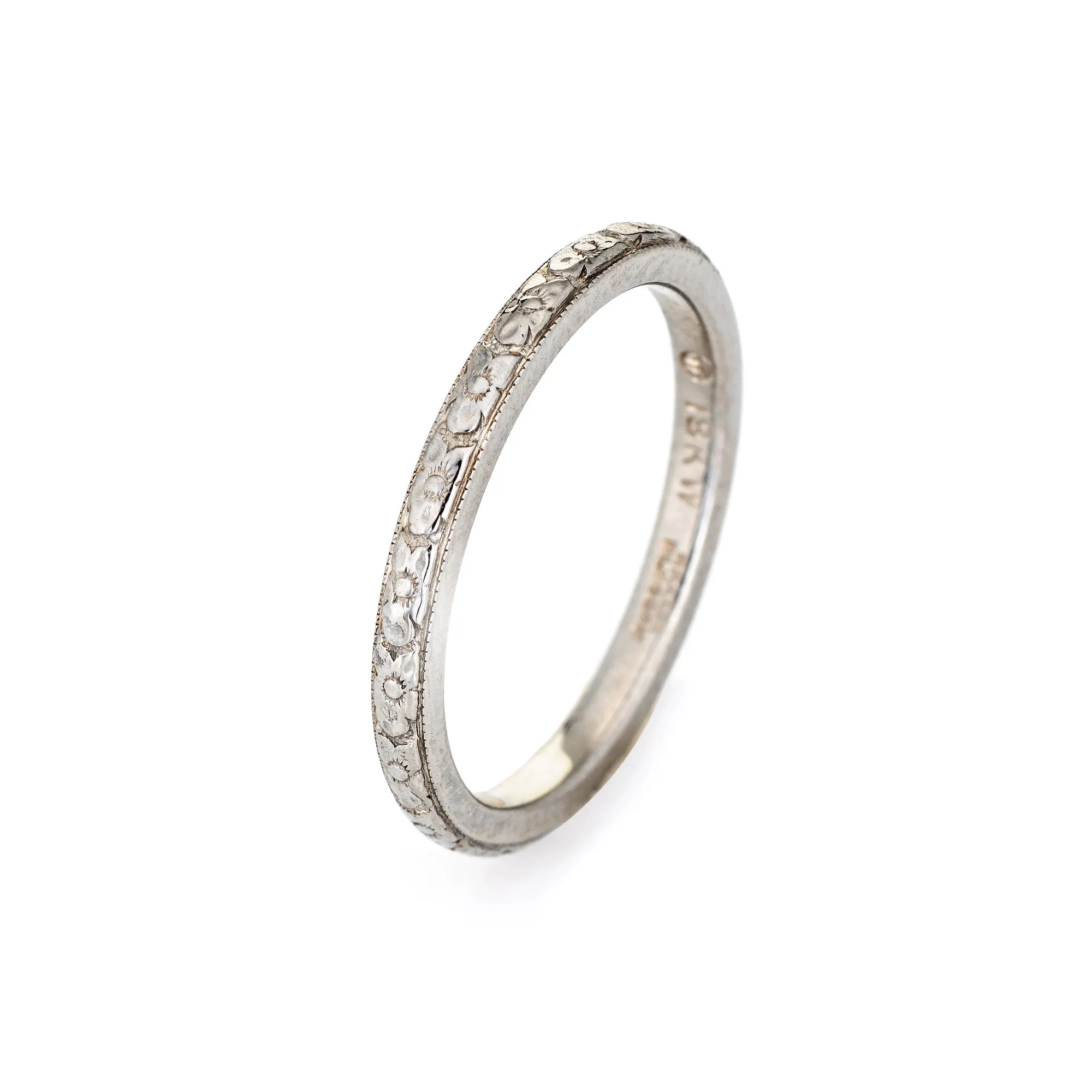 Vintage Deco Traub Orange Blossom Wedding Ring Sz 5.75 18k White Gold Band