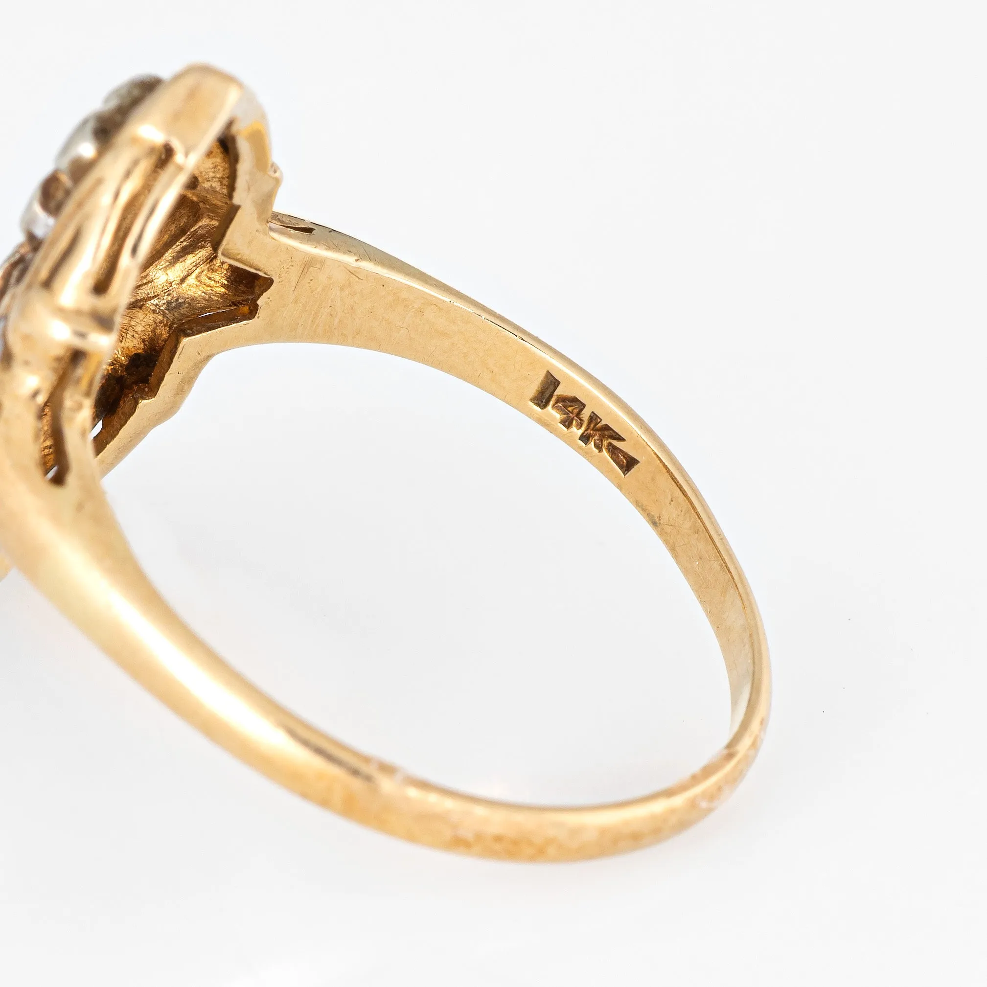 Vintage Diamond Shield Ring 14k Two Tone Yellow Gold Estate Fine Jewelry Sz 7.25