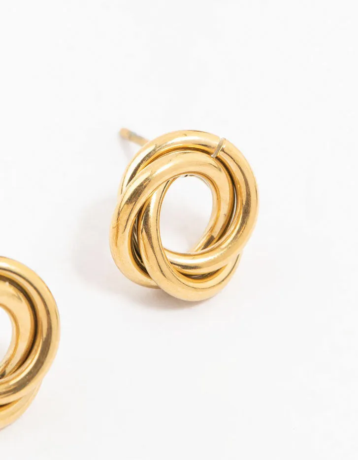 Waterproof Gold Plated Stainless Steel Knotted Doughnut Stud Earrings