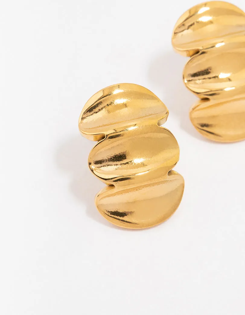 Waterproof Gold Plated Stainless Steel Textured Stud Earrings