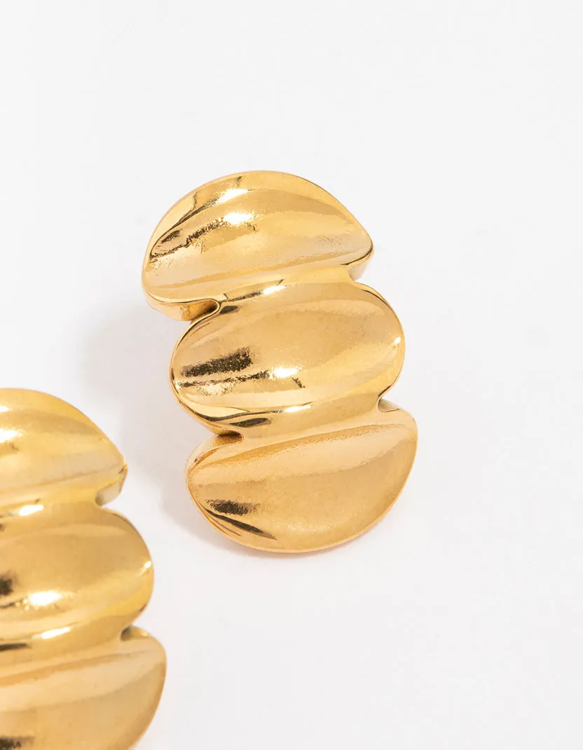 Waterproof Gold Plated Stainless Steel Textured Stud Earrings