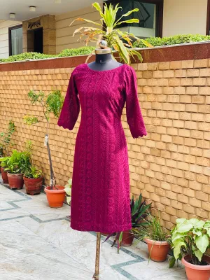 Wine Chikankari Kurti