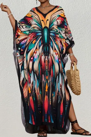 Women Butterfly Print Kaftan Dress