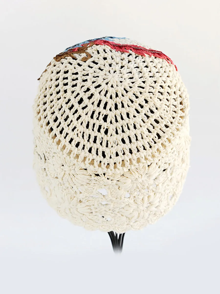Women Ethnic Flower Embroidery Weave Hat