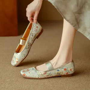Women Ethnic Style Retro Handmade Embroidered Flat Ballet Shoes
