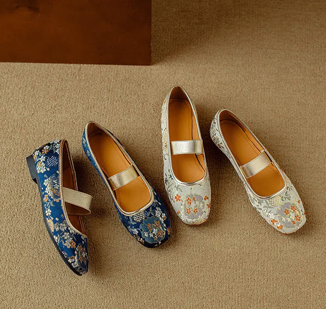 Women Ethnic Style Retro Handmade Embroidered Flat Ballet Shoes