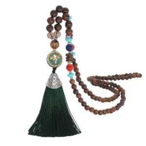 Women's Retro Ethnic Style Handmade Beaded Pendant Necklace - Green Tassel