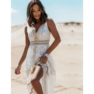 Women's White Summer Boho Dress | Maxi