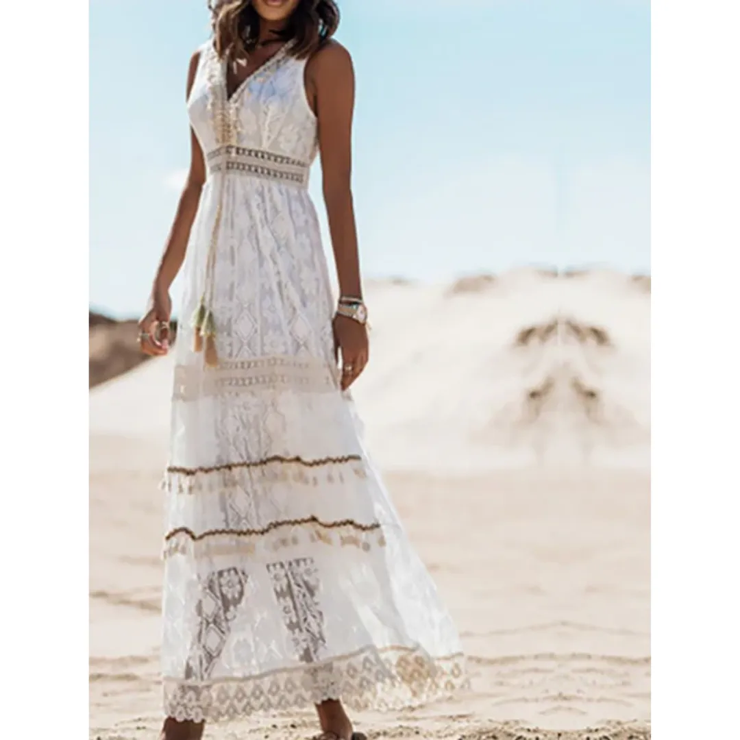 Women's White Summer Boho Dress | Maxi