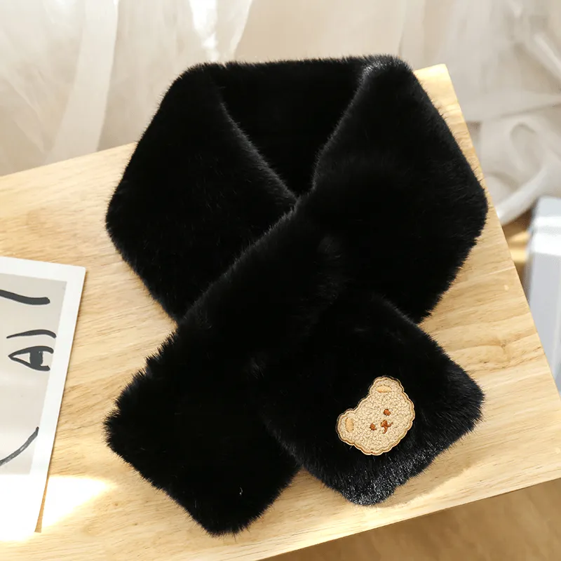 Women'S Winter Korean Style All-Match Plush Bear Scarf